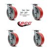 Service Caster 8 Inch Red Poly on Cast Iron Caster Set with Ball Bearing and Swivel Lock SCC SCC-30CS820-PUB-RS-BSL-4